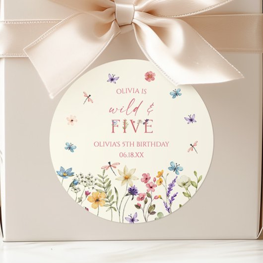 Wild and Five Wildflower 5th Birthday Party Ronde Sticker