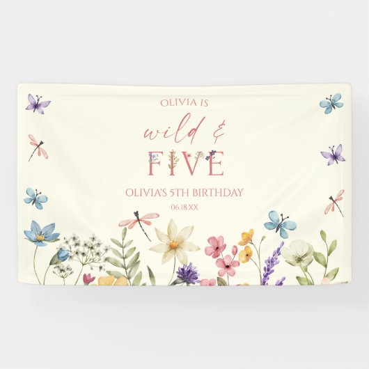 Wild and Five Wildflower 5th Birthday Party Spandoek (Horizontaal)