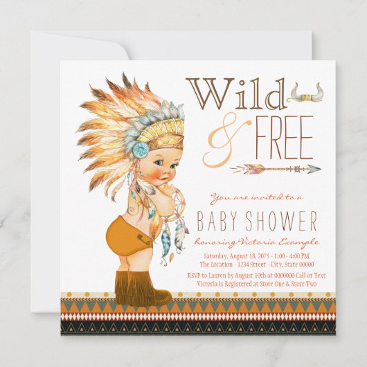 Wild and Free Boys Tribal Baby shower Kaart (Voorkant)