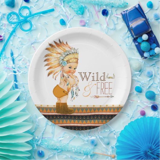 Wild and Free Boys Tribal Baby shower Papieren Bordje (Feest)