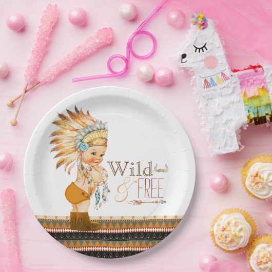 Wild and Free Boys Tribal Baby shower Papieren Bordje (Feest)