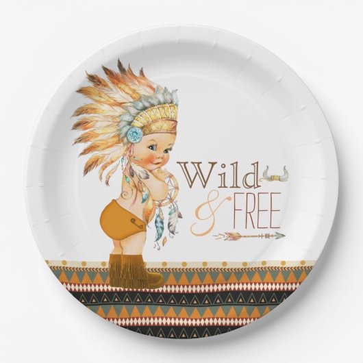 Wild and Free Boys Tribal Baby shower Papieren Bordje (Voorkant)