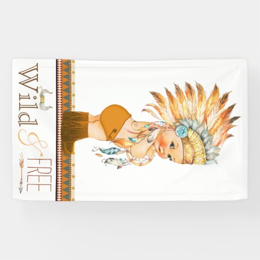 Wild and Free Boys Tribal Baby shower Spandoek (Horizontaal)