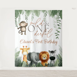 Wild And Onederful Jungle 1st Birthday Backdrop Wandkleed