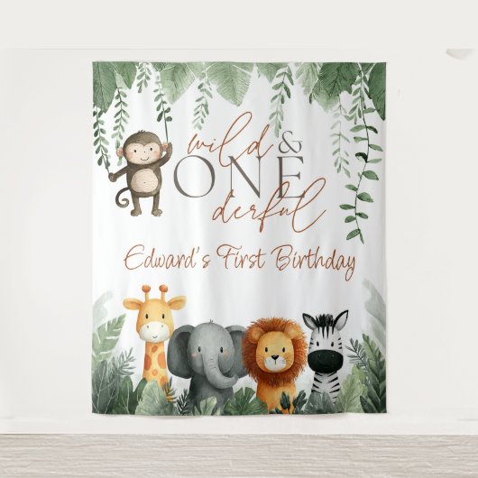 Wild And Onederful Jungle 1st Birthday Backdrop Wandkleed (Voorkant)