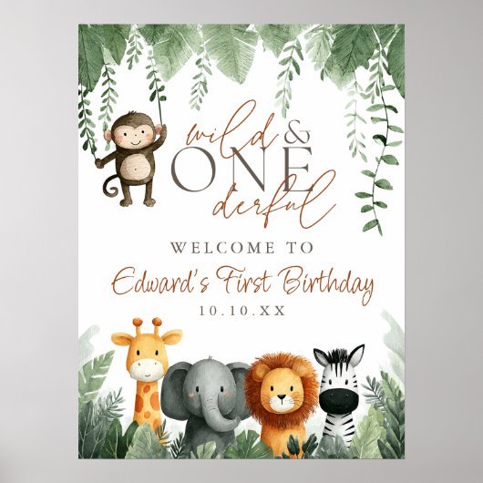 Wild And Onederful Jungle 1st Birthday Welcome Poster (Voorkant)