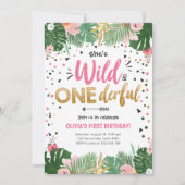 Wild and Onederful Safari Wild One Girl Birthday Kaart (Voorkant)