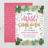 Wild and Onederful Safari Wild One Girl Birthday Kaart (Voorkant / Achterkant)