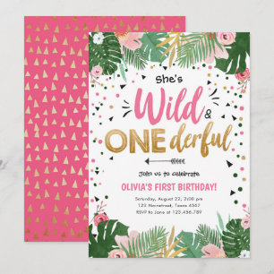 Wild and Onederful Safari Wild One Girl Birthday Kaart