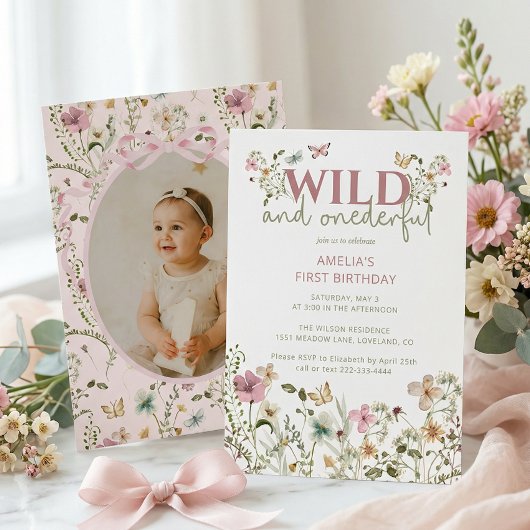 Wild and Onederful Wildflower 1st Birthday Kaart