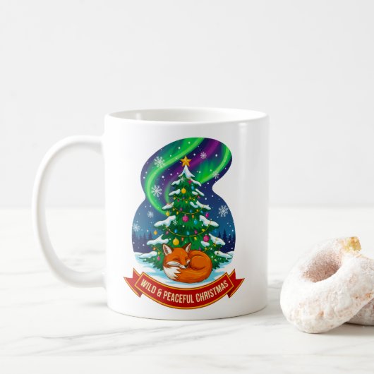 Wild and Peaceful Christmas Fox Design Koffiemok (Met donut)