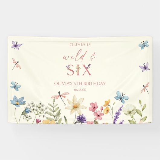 Wild and Six Wildflower 6th Birthday Party Spandoek (Horizontaal)