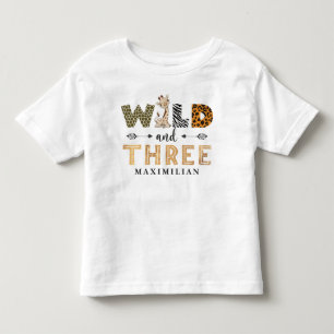 Wild and Three Birthday Safari Giraffe Baby Toddle Kinder Shirts