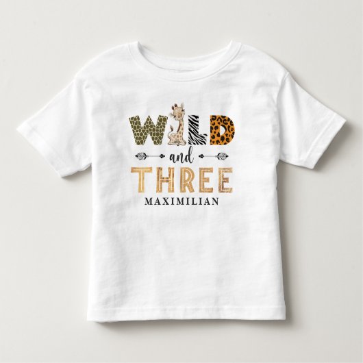 Wild and Three Birthday Safari Giraffe Baby Toddle Kinder Shirts (Voorkant)