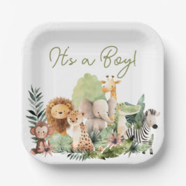 Wild Animal Baby Shower Square Paper Plate Papieren Bordje