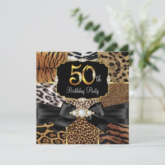 Wild Animal Gold Black Diamond 50e verjaardag Kaart (Staand voorkant)