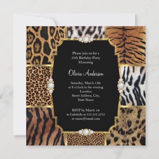 Wild Animal Gold Black Diamond 50e verjaardag Kaart (Achterkant)