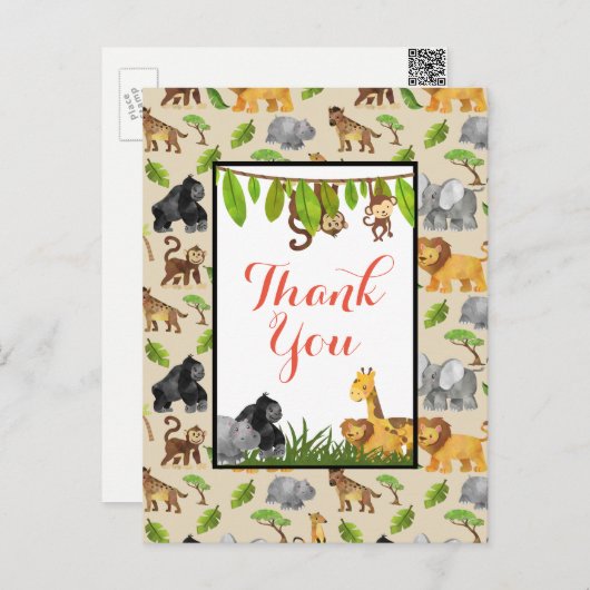 Wild Animal Oerwoud Pattern Party Dank u Briefkaart (Voorkant / Achterkant)