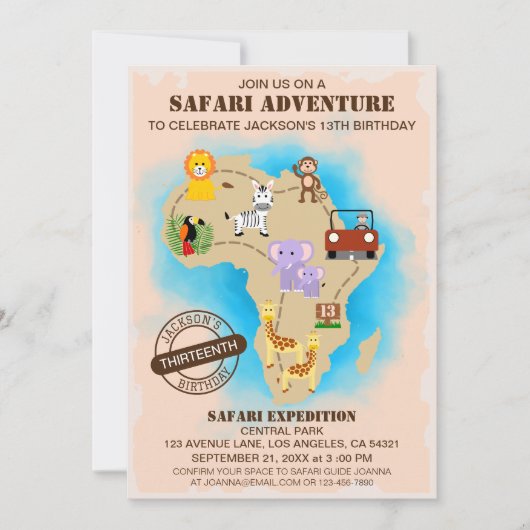 Wild Animal Oerwoud Safari Kaart Kinderen Verjaard (Voorkant)