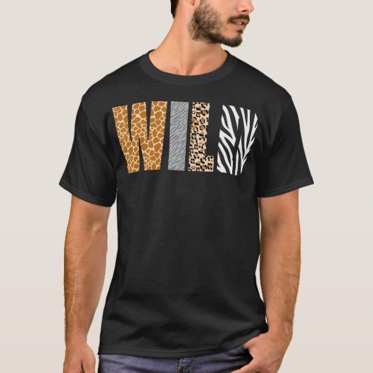 Wild Animal Pattern Giraffe Wolf Leopard Zebra Ani T-shirt (Voorkant)