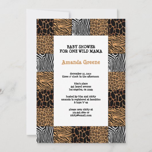 Wild Animal Print Baby shower Uitnodiging Kaart (Voorkant)