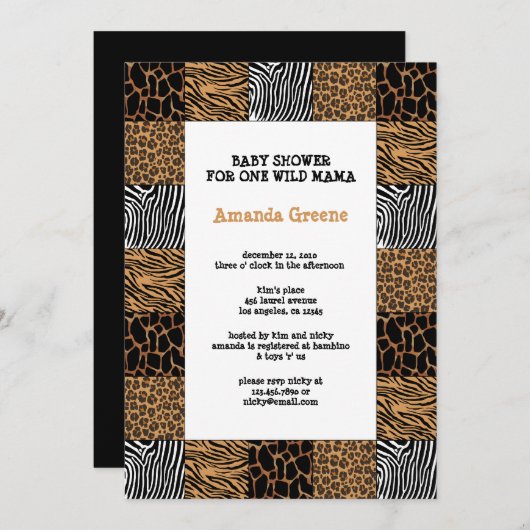 Wild Animal Print Baby shower Uitnodiging Kaart (Voorkant / Achterkant)