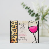 Wild Animal Print en Wine Glass Bachelorette Briefkaart (Staand voorkant)