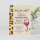 Wild Animal Print en Wine Glass Bachelorette Kaart (Staand voorkant)
