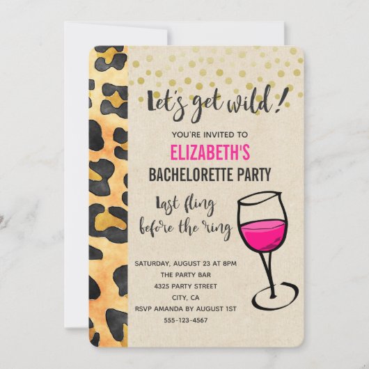 Wild Animal Print en Wine Glass Bachelorette Kaart (Voorkant)