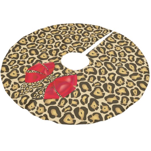 Wild Animal Print Jaguar met rode strik Kerstboom Rok (Gekanteld)