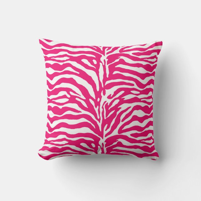 Wild Animal Print, Zebra in Fuchsia Pink en White Kussen (Voorkant)