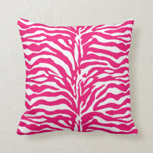 Wild Animal Print, Zebra in Fuchsia Pink en White Kussen