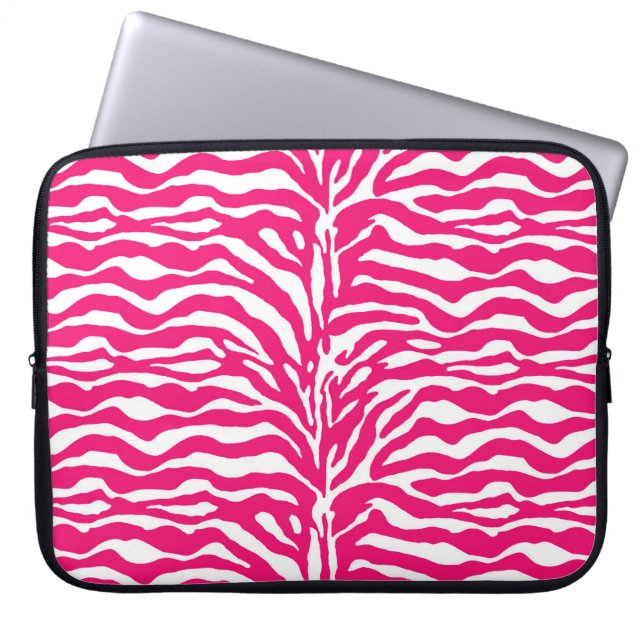 Wild Animal Print, Zebra in Fuchsia Pink en White Laptop Sleeve (Voorkant)