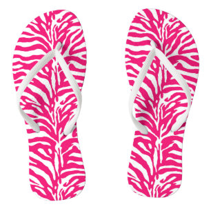 Wild Animal Print, Zebra in Fuchsia Pink en White Teenslippers