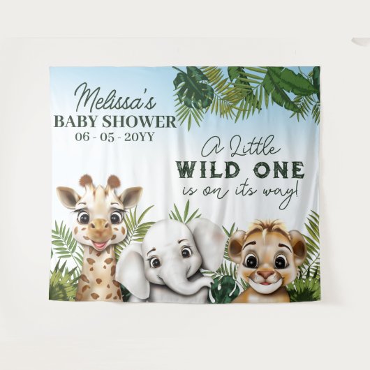 Wild Animal Safari Baby shower Achtergrond Wandkleed (Voorkant (horizontaal))