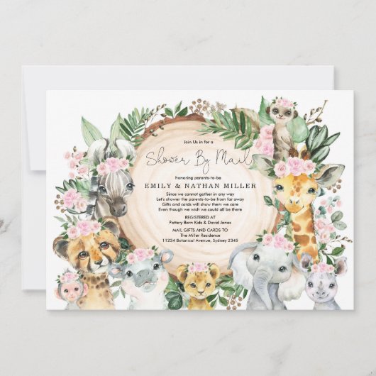 Wild Animal Safari Oerwoud Girl Baby shower per po Kaart (Voorkant)