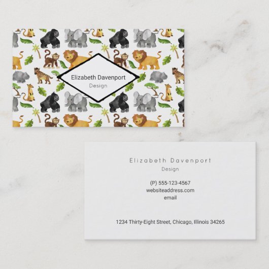 Wild Animal Safari Oerwoud Pattern Visitekaartje (Voorkant / Achterkant)