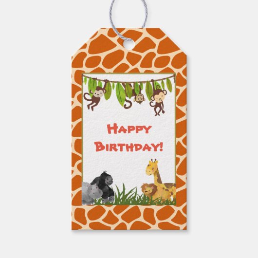 Wild Animal Safari Oerwoud thema Happy Birthday Cadeaulabel (Voorkant)