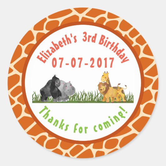 Wild Animal Safari Oerwoud Verjaardag Bedankt Ronde Sticker (Voorkant)