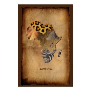 Wild Animal Textures KAART VAN AFRIKA Perfect Poster