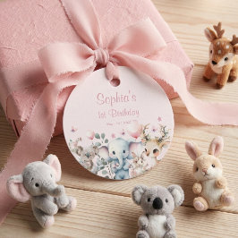 Wild Animals Cute Pink Watercolor Girl Birthday  Bedankjes Labels