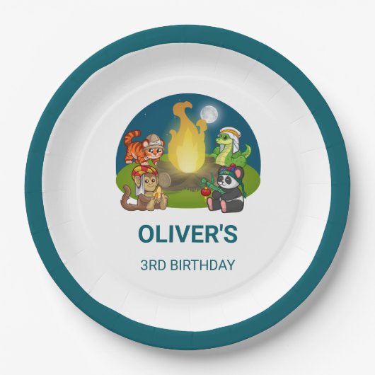 Wild Animals Jungle Night Camping Birthday Party  Papieren Bordje (Voorkant)
