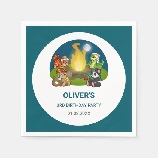 Wild Animals Jungle Night Camping Birthday Party  Servet (Voorkant)