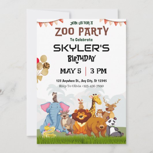 Wild Animals Kinder dierentuin verjaardagsuitnodig Kaart (Voorkant)