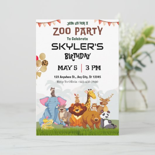 Wild Animals Kinder dierentuin verjaardagsuitnodig Kaart (Staand voorkant)