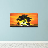 Wild Animals on African Savanna Sunset Canvas Afdruk (Insitu (Houten vloer))