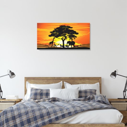 Wild Animals on African Savanna Sunset Canvas Afdruk (Insitu (Slaapkamer))