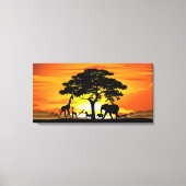 Wild Animals on African Savanna Sunset Canvas Afdruk (Voorkant)
