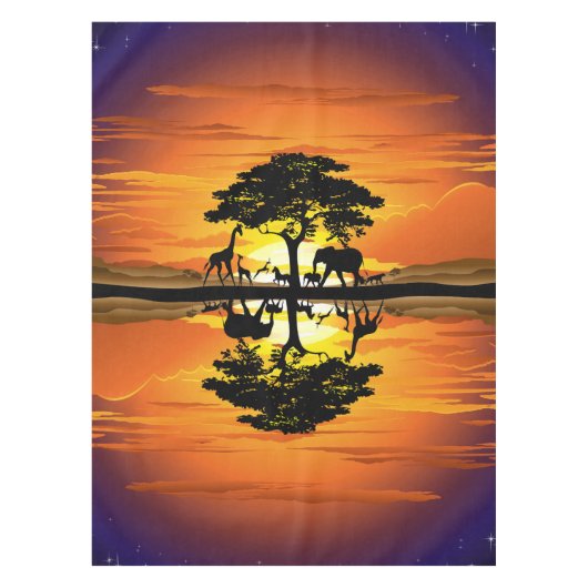 Wild Animals on African Savanna Sunset Tafelkleed (Voorkant)