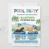 Wild Animals Pool Party Verjaardag Uitnodiging (Voorkant)